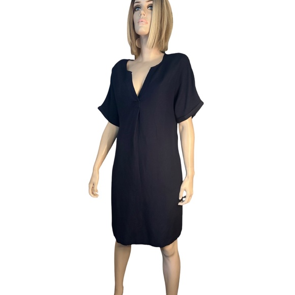 Paradis Linen & Rayon Dress Tunic Style Short sleeve Hip Pockets Versatile Navy - Picture 10 of 16